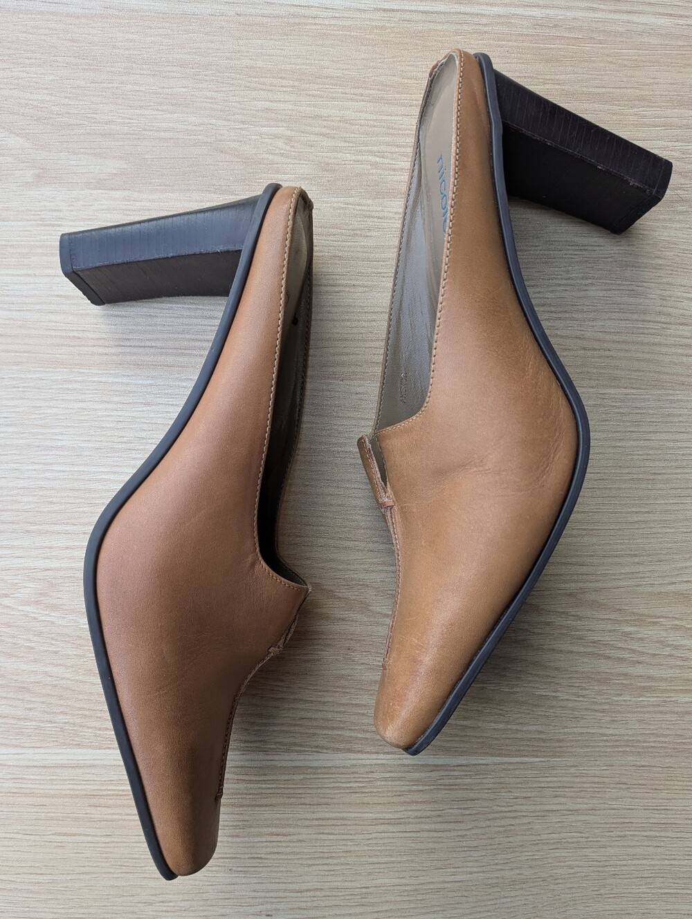Nicole Brown Leather Square-Toe Slip-On Mules